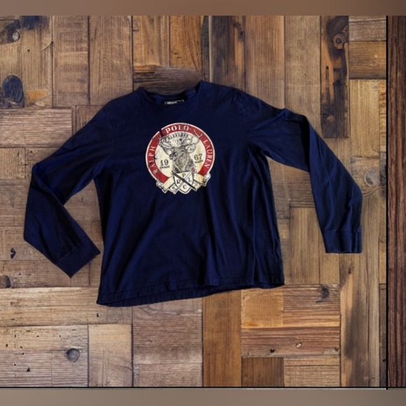 Vtg POLO by Ralph Lauren Men Green Crewneck Long Sleeve Tee Sz L Bleecker Deer - Picture 3 of 16